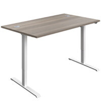 Electro Elevate Electric Single Motor Height Adjustable Sit Stand Office Desk W1400xD800 Grey Oak Top White Frame 5 Year Warranty